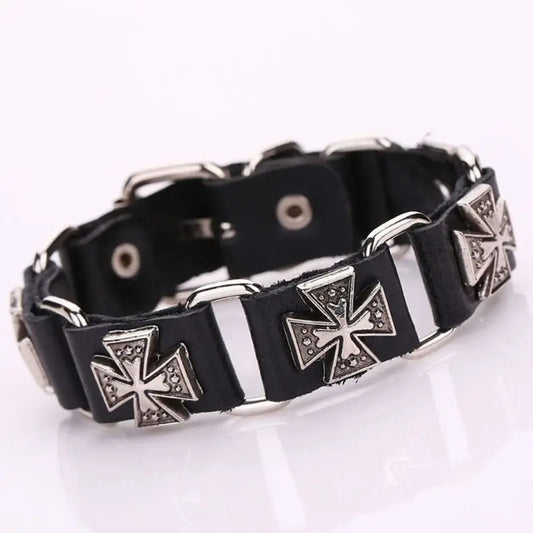 Punk Cross Leather Bracelet