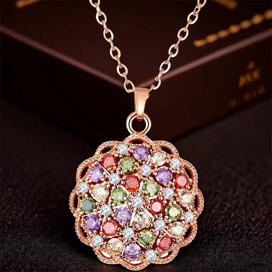 Rainbow Flower Pendant Necklace