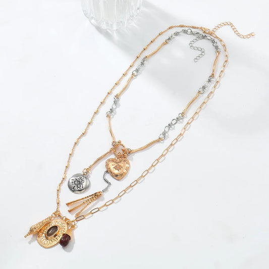 Color-Blocked Heart Pendant Necklace