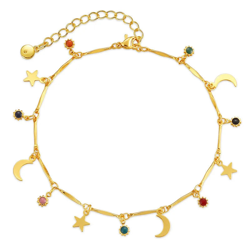 Star & Moon Enamel Anklet