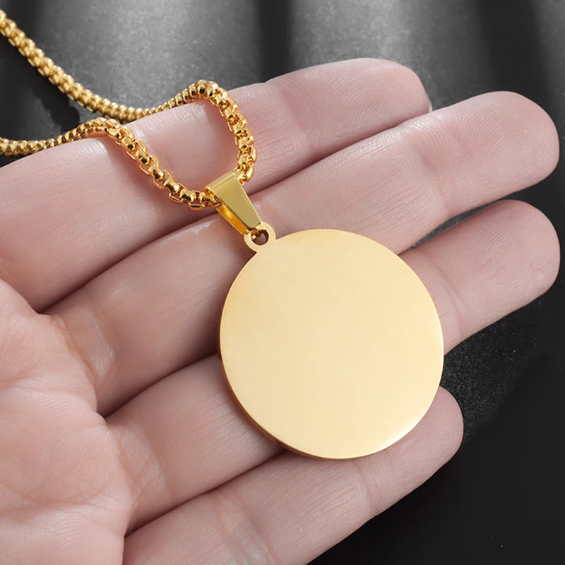 Polished Round Medal Pendant Necklace