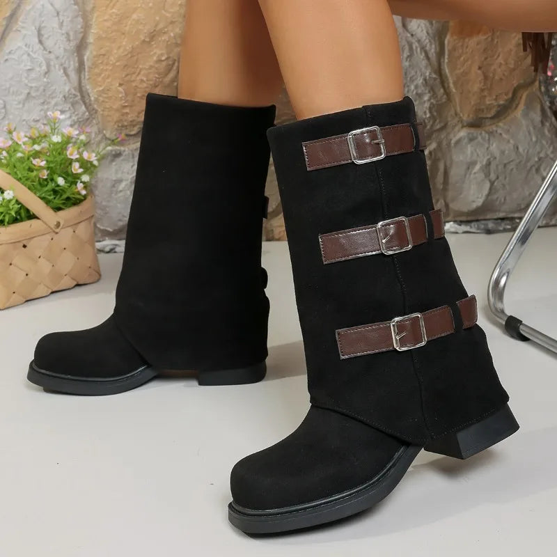 Maria Buckle Suede Boots