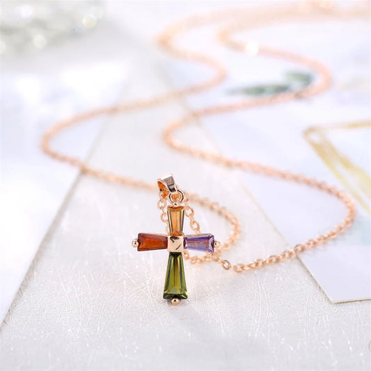 Rainbow Cross Pendant Necklace