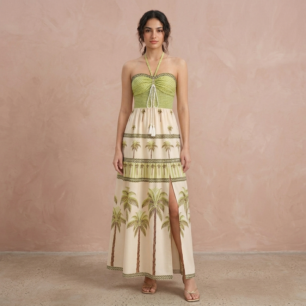 Printed Halter Maxi Dress