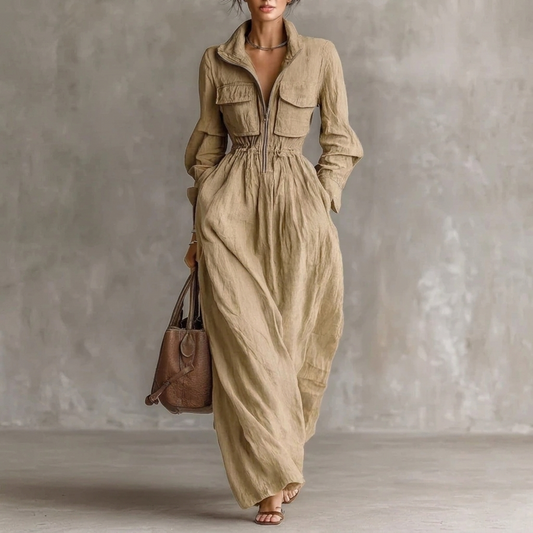 Zipper Collar Maxi Dress