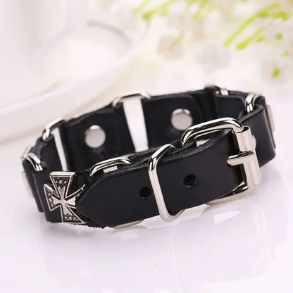 Punk Cross Leather Bracelet