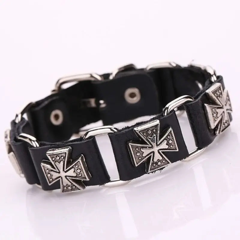 Punk Cross Leather Bracelet