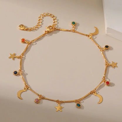 Star & Moon Enamel Anklet