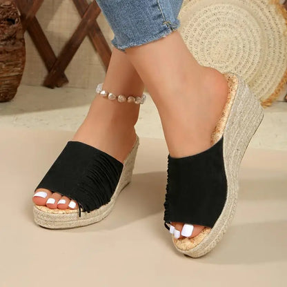 Hannah Suede Tassel Sandals