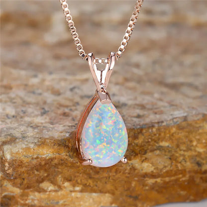 Opal Water Drop Pendant Necklace