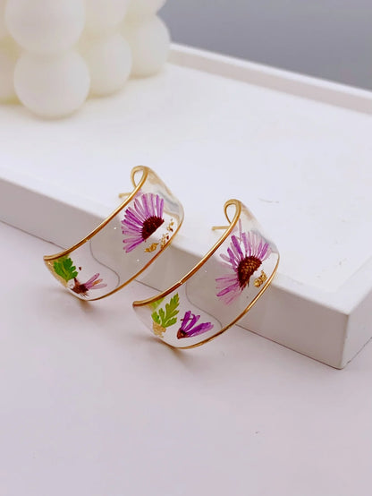 Floral Resin Hoop Earrings