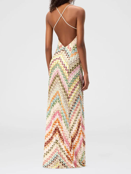 Backless V-Neck Maxi Dress