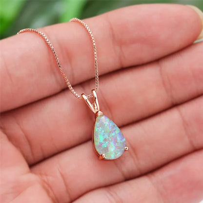 Opal Water Drop Pendant Necklace