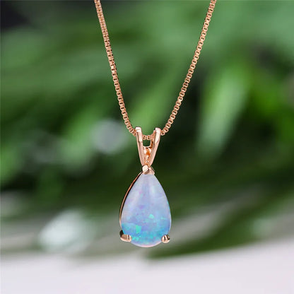 Opal Water Drop Pendant Necklace