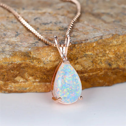 Opal Water Drop Pendant Necklace