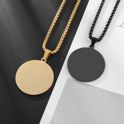 Polished Round Medal Pendant Necklace