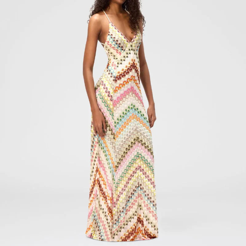 Backless V-Neck Maxi Dress