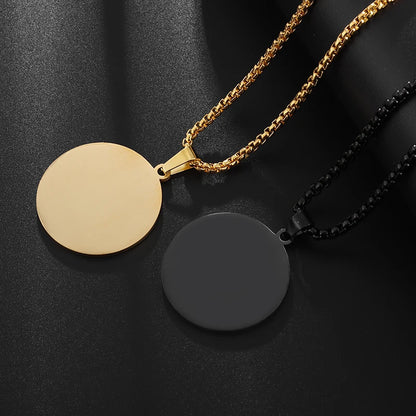 Polished Round Medal Pendant Necklace