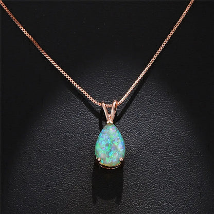 Opal Water Drop Pendant Necklace