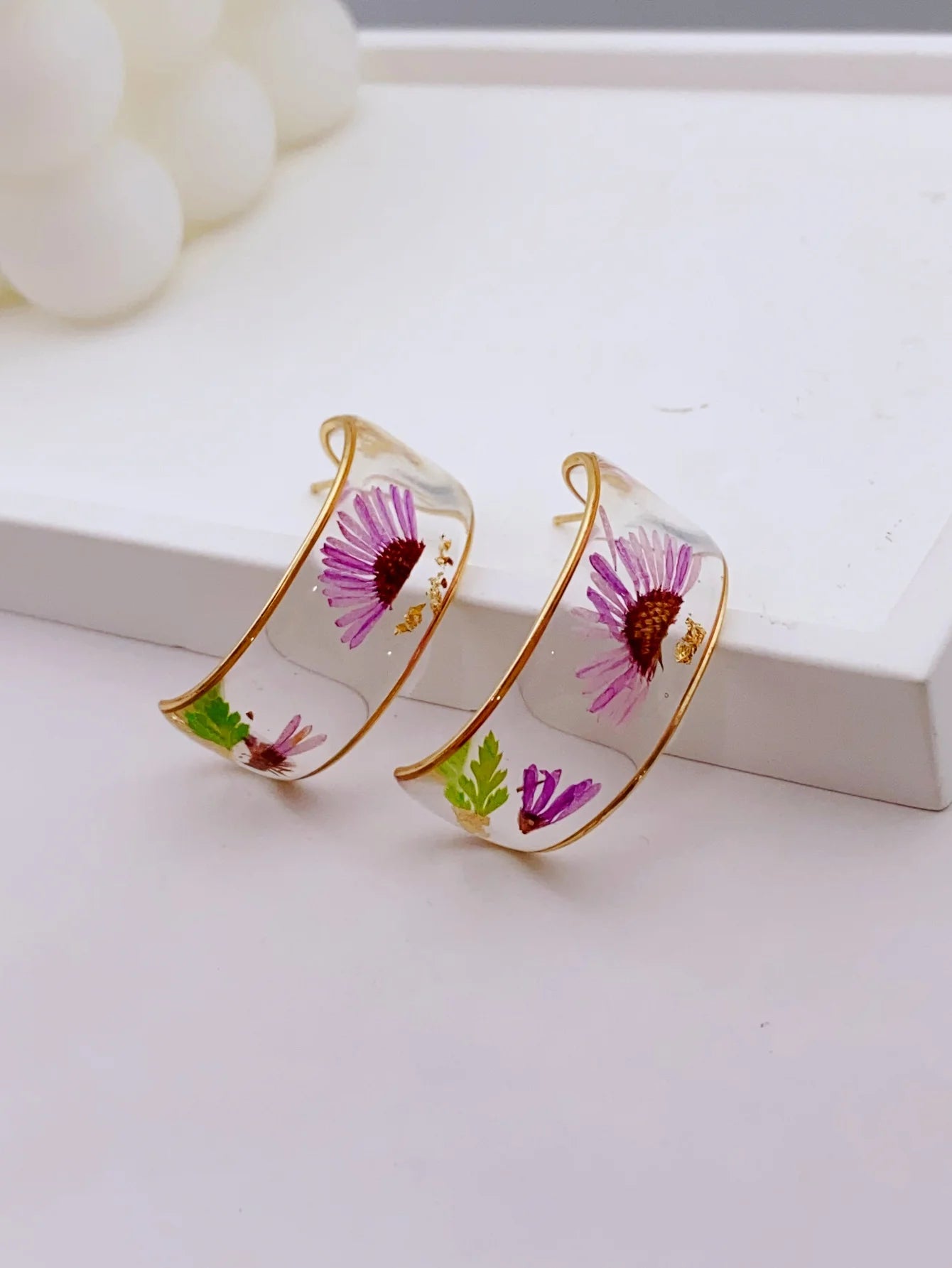 Floral Resin Hoop Earrings