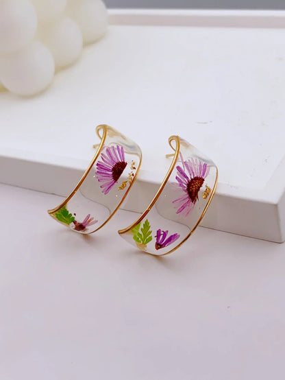 Floral Resin Hoop Earrings