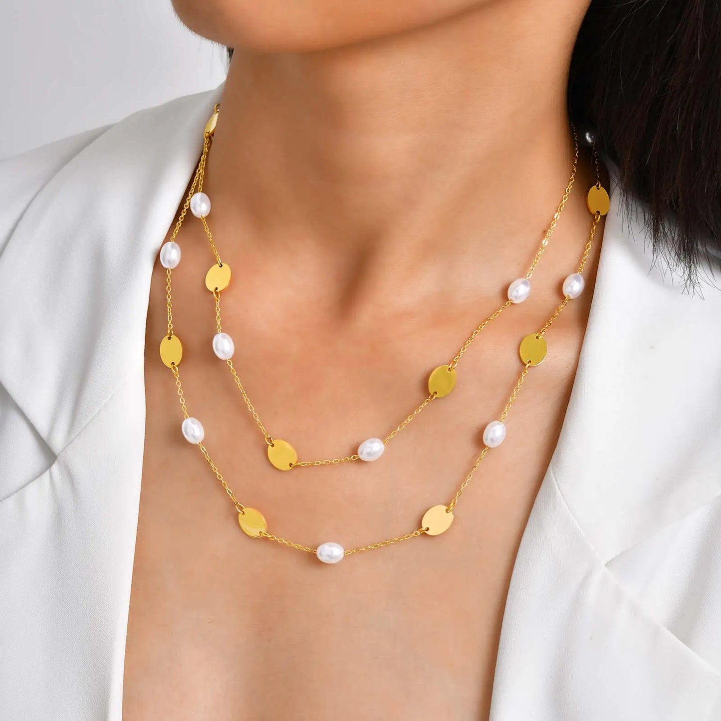 Elena Pearl Plate Necklace
