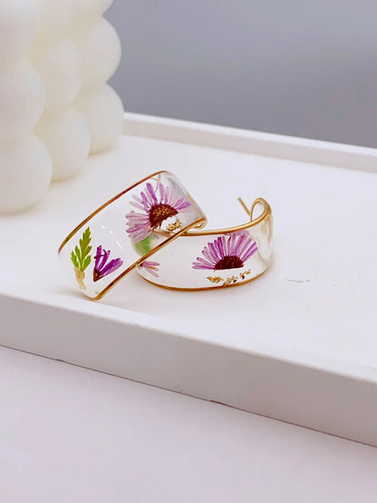Floral Resin Hoop Earrings