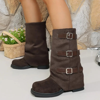 Maria Buckle Suede Boots
