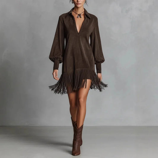 Tassel V-Neck Mini Dress