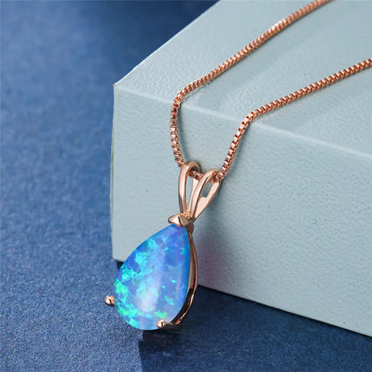 Opal Water Drop Pendant Necklace