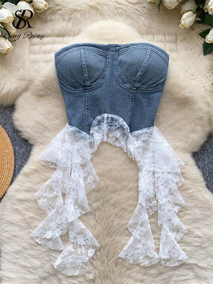 Lila Lace Denim Top