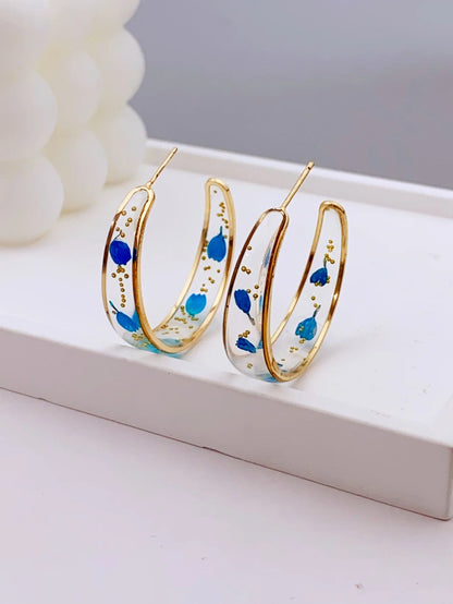 Floral Resin Hoop Earrings