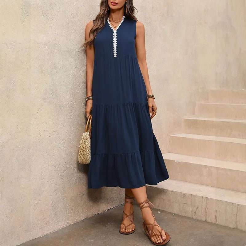 Embroidered V-Neck Maxi Dress