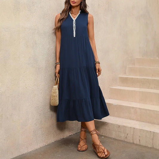 Embroidered V-Neck Maxi Dress