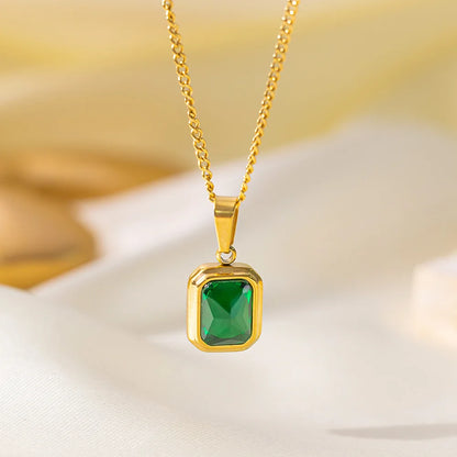 Square Crystal Zircon Pendant Necklace