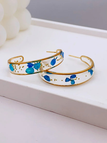 Floral Resin Hoop Earrings