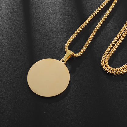Polished Round Medal Pendant Necklace