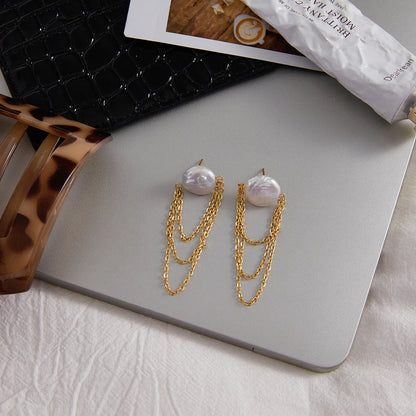 Elara Pearl Tassel Earrings
