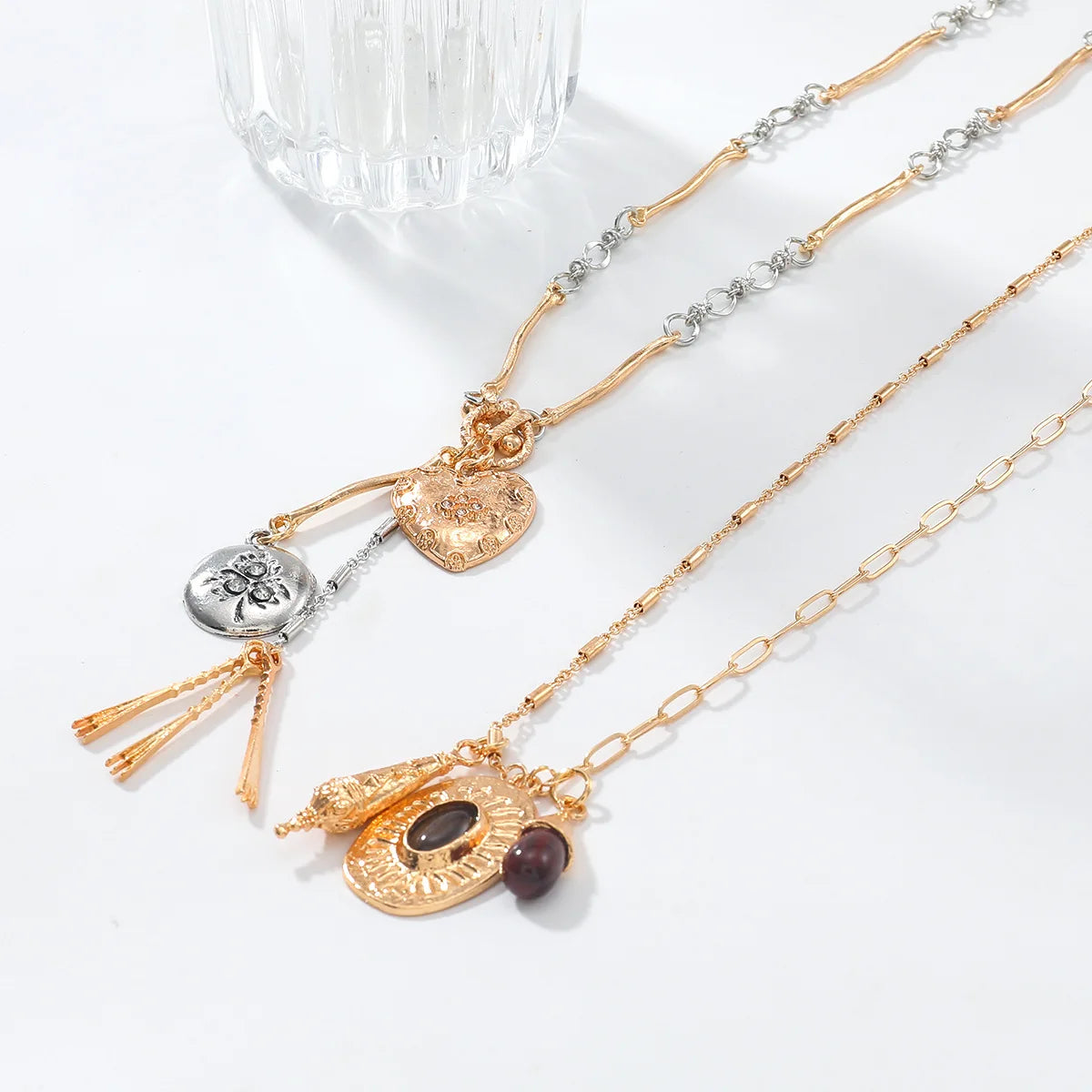 Color-Blocked Heart Pendant Necklace