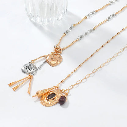 Color-Blocked Heart Pendant Necklace