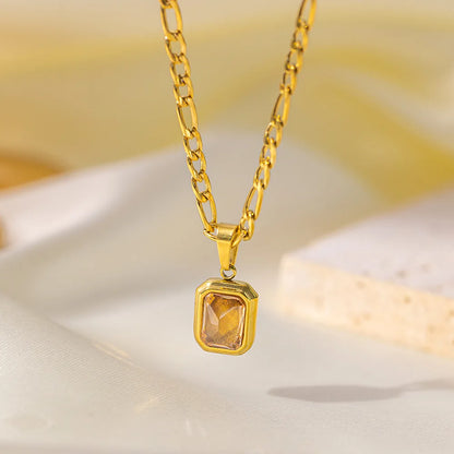 Square Crystal Zircon Pendant Necklace