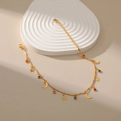 Star & Moon Enamel Anklet