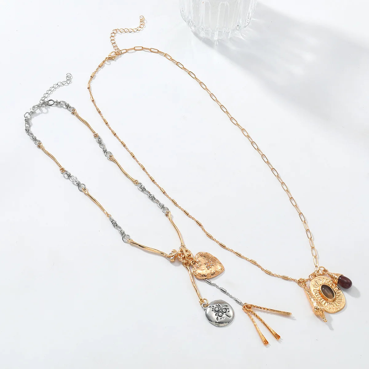 Color-Blocked Heart Pendant Necklace