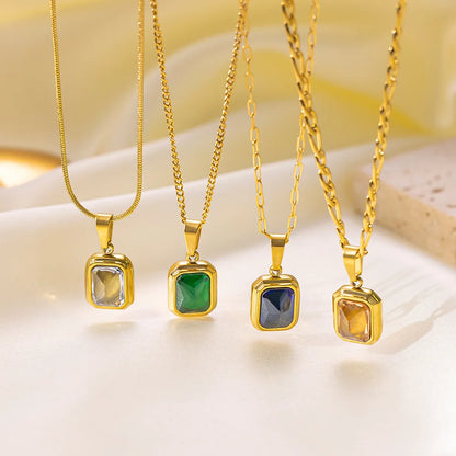 Square Crystal Zircon Pendant Necklace