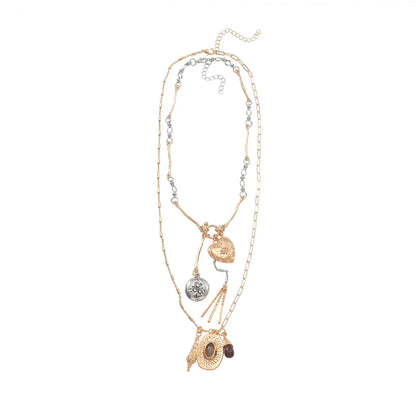 Color-Blocked Heart Pendant Necklace