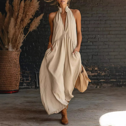 Off-Shoulder V-Neck Maxi Dress
