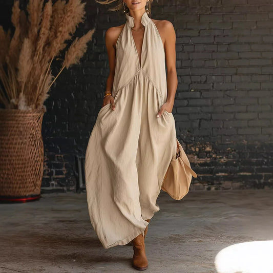 Off-Shoulder V-Neck Maxi Dress