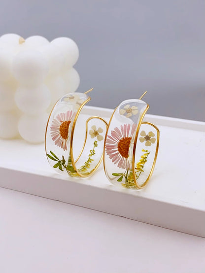 Floral Resin Hoop Earrings