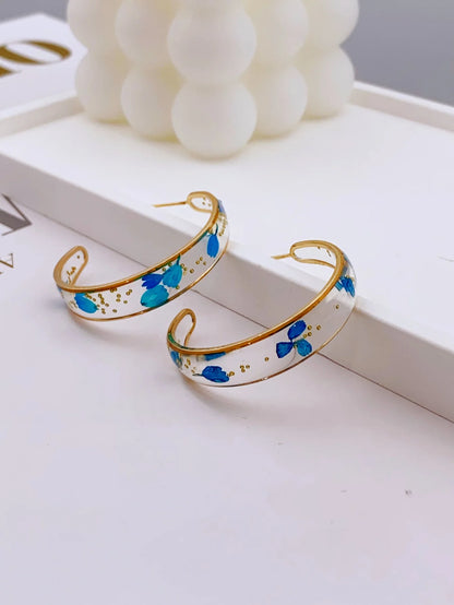 Floral Resin Hoop Earrings