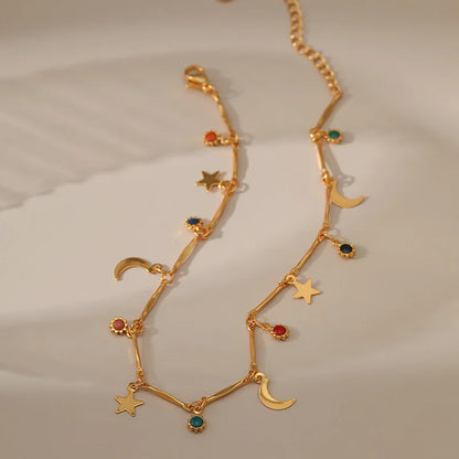 Star & Moon Enamel Anklet